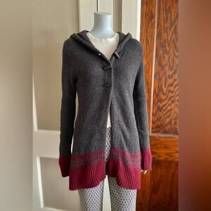 MERONA Gray/Red Long Hooded Cable Knit Cardigan w/Toggles sz Medium